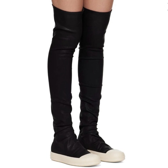 Rick Owens Black Leather Knee High Stocking Sock Sneaker Boots 36